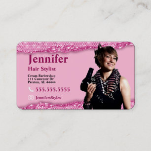 Stylist Pink Foto Business Card mit QR Code Visitenkarte