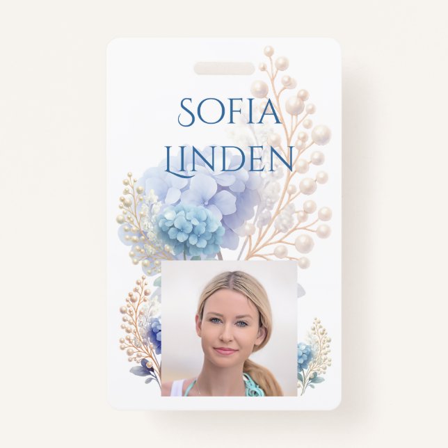 Stylist Powder Blue Hydrangea Wasserfarbe Ausweis (Vorderseite)