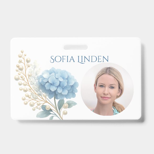 Stylist Powder Blue Hydrangea Wasserfarbe Ausweis (Vorderseite)
