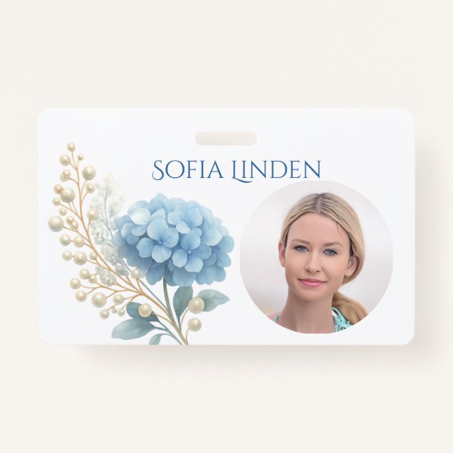 Stylist Powder Blue Hydrangea Wasserfarbe Ausweis (Vorderseite)
