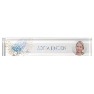 Stylist Powder Blue Hydrangea Wasserfarbe Namensplakette