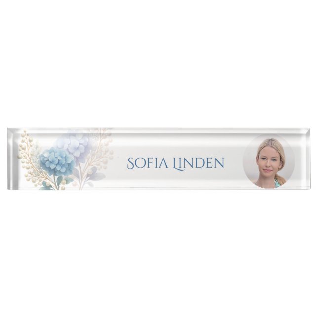 Stylist Powder Blue Hydrangea Wasserfarbe Namensplakette (Vorderseite)