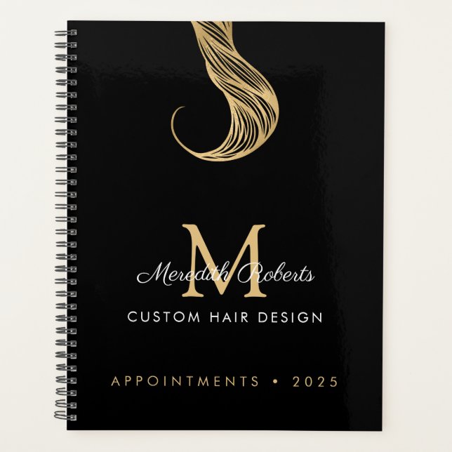 Stylist Salon Gold Black Monogram Planer (Vorderseite)