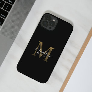 Stylist Script Metallic Black Gold Monogram iPhone 16 Pro Hülle