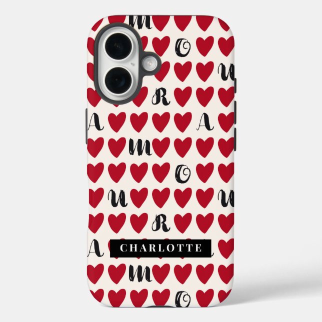 Stylist Sweet Heart Pattern Monogram iPhone Case (Rückseite)