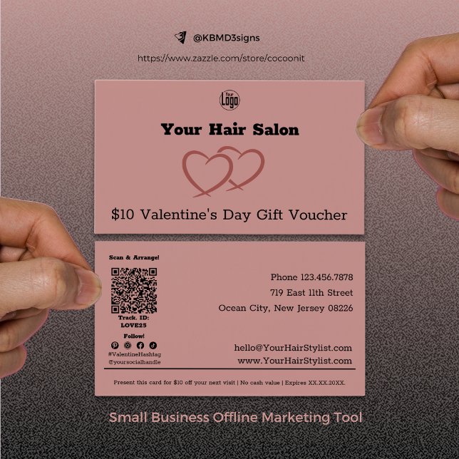 Stylist Valentinstag Geschenk $10 Gutscheinkarte (Modern Hair Stylist Valentine's Day Gift Voucher Card, Small Business Marketing Tool)