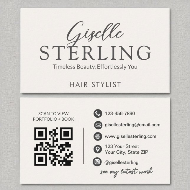 Stylist White Script Modern QR Code Visitenkarte (Von Creator hochgeladen)