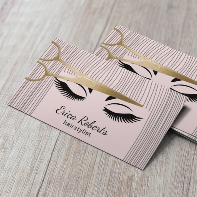 Stylistin Gold Schere & Girl Salon Rosa Rosa Visitenkarte (Von Creator hochgeladen)