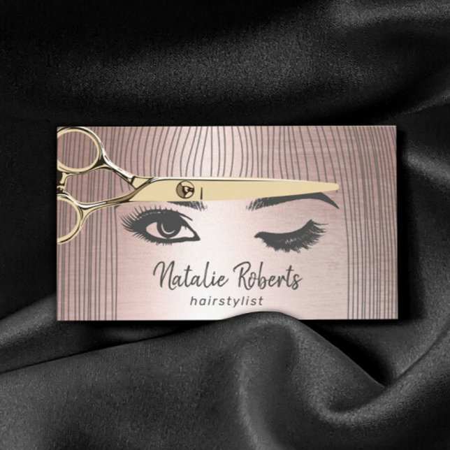 Stylistin Goldschere & Girl Salon Rose Gold Visitenkarte (Von Creator hochgeladen)