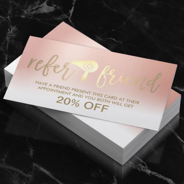 Stylistische Pastel Rose Goldener Salon Empfehlungskarte (Von Creator hochgeladen)