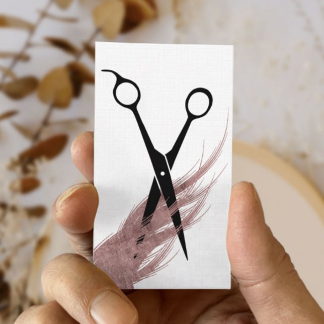 Stylistische Rose Gold Hair & Schissor Elegante Visitenkarte (Von Creator hochgeladen)