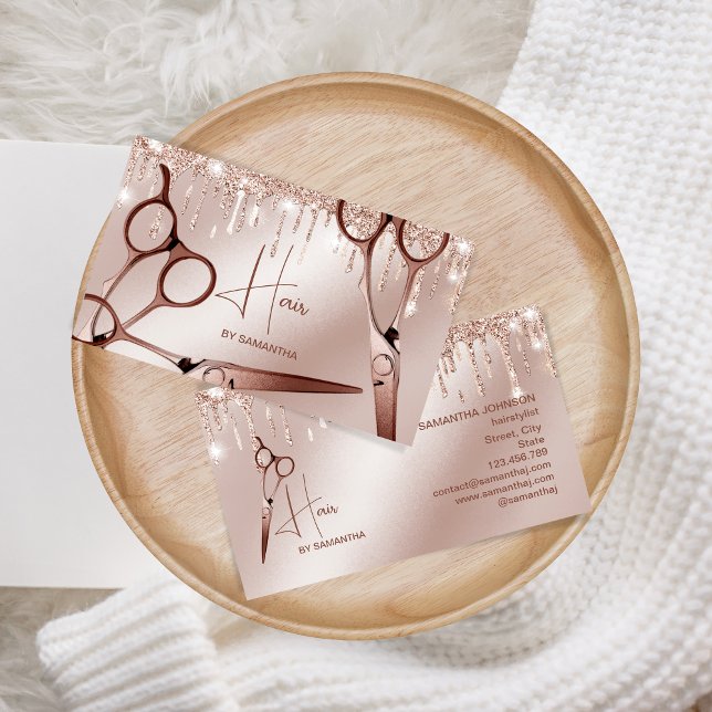 Stylistische Rose Gold moderne Typografie-Schere Visitenkarte (rose gold scissors)