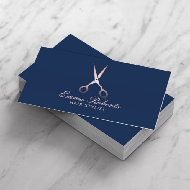 Stylistische Rose Goldschere Navy Ernennung Terminkarte (Von Creator hochgeladen)