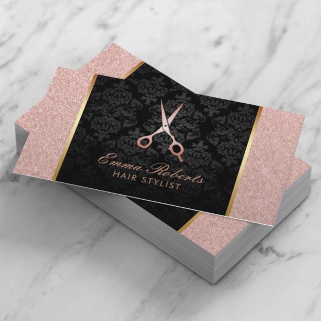Stylistische Schere Elegante Rose Gold Glitzer Visitenkarte (Von Creator hochgeladen)