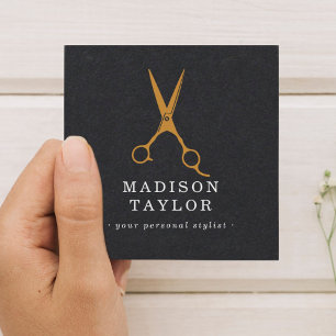 Stylistische Schere Zeichn Gold & Black Quadratische Visitenkarte