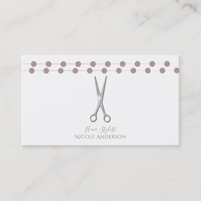 Stylistische Silberschere Minimal Mauve Pink Visitenkarte (Vorderseite)