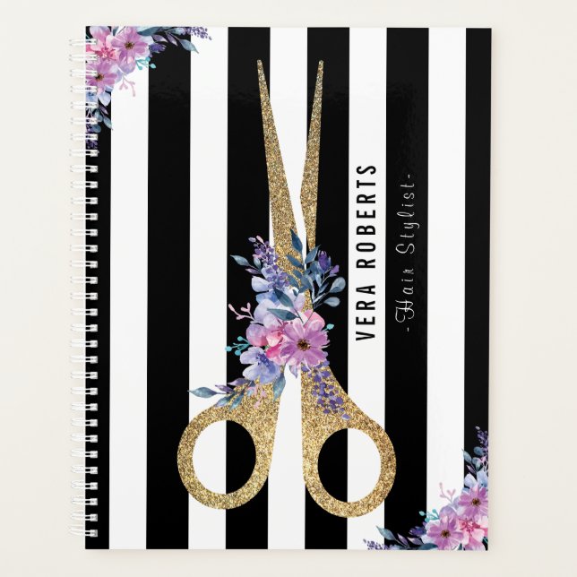Stylistischer Glitzer Schere Schönheitssalon Blume Planer (Vorderseite)