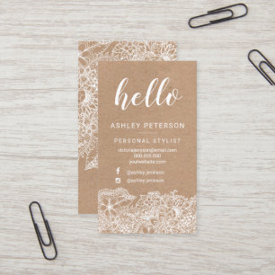 Stylistweißhallo Blumenkraftpapier-Typografie Visitenkarte