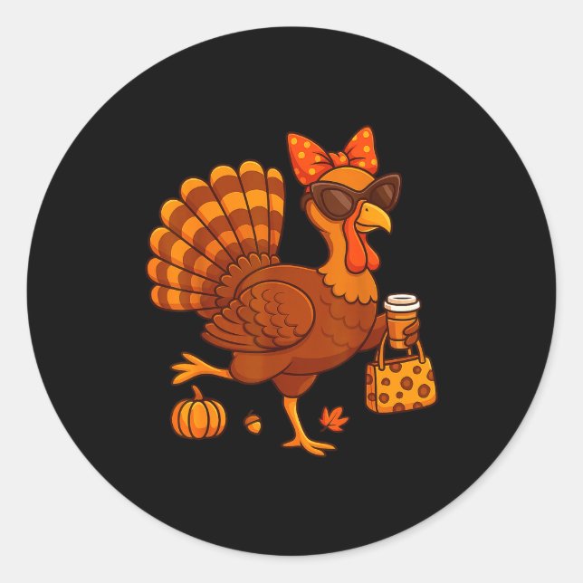 Styliurkey Fall Fashion Coffee Lover Thanksgiving  Runder Aufkleber (Vorderseite)