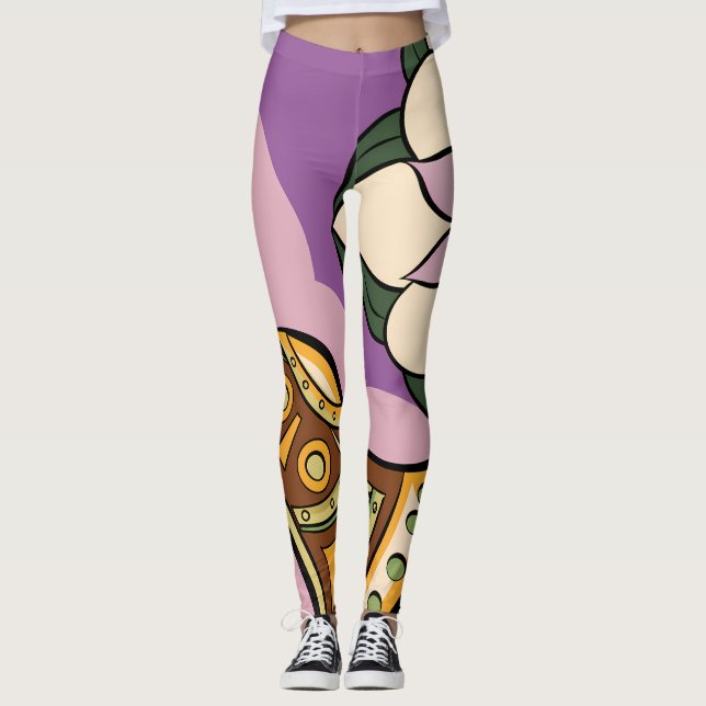Stylized Axe and Flower Design Leggings (Vorderseite)
