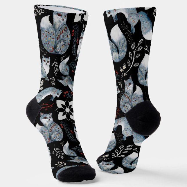  Stylized blue foxes with intricate floral designs Socken (Gewinkelt)