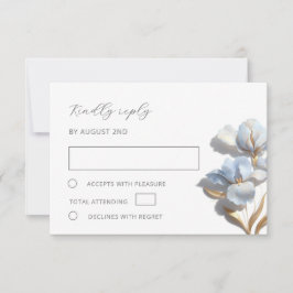 Stylized Blue Gold Lily Bas Relief Flower RSVP Karte