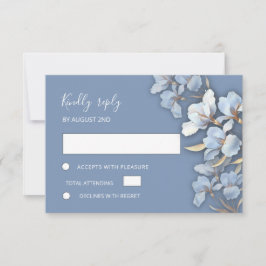 Stylized Blue Gold Lily Layered Flowers RSVP Karte