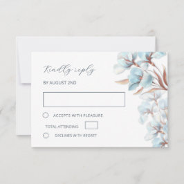 Stylized Blue Rose Gold Lily Layered Flowers RSVP Karte