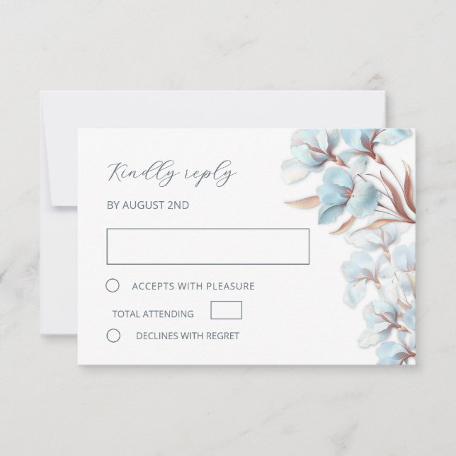 Stylized Blue Rose Gold Lily Layered Flowers RSVP Karte (Vorderseite)
