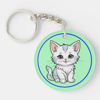 Stylized Cat Cartoon Line Art Design-52316 Schlüsselanhänger