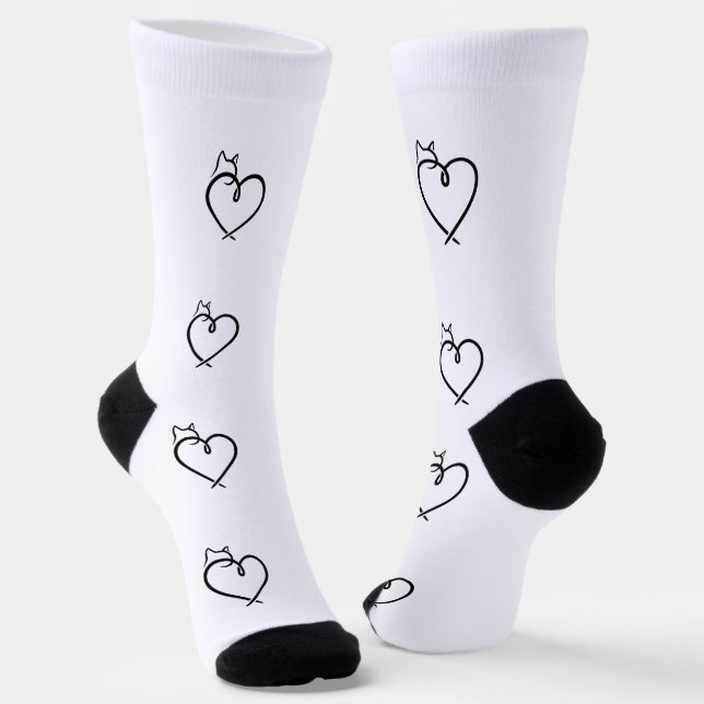 Stylized Cat Heart Print Socks Socken (Gewinkelt)