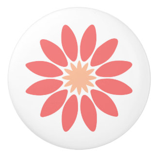 Stylized Coral Daisy with Peach Center Keramikknauf