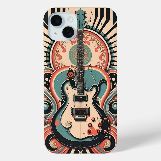 Stylized Gitarre Art Deko Apple iPhone 15 Fall Case-Mate iPhone Hülle (Rückseite)