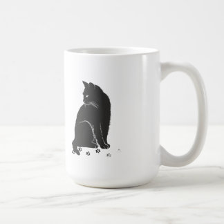 Stylized Grey Cat and Paw Prints Long-Sleeve Shirt Kaffeetasse