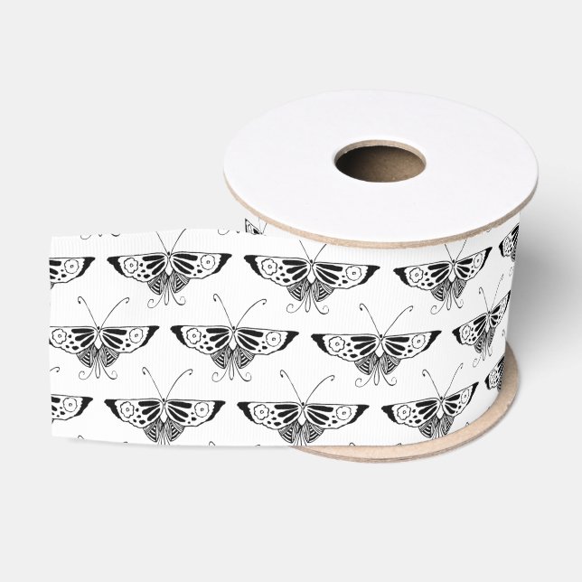 Stylized Kunst-Dekoschmetterling - Schwarzweiss Ripsband (Spule)
