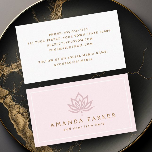 Stylized lotus flower pink yoga healing visitenkarte (Stylized lotus flower pink yoga healing business card)