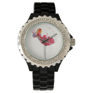 Stylized malte Watercolormohnblumen-Blume Armbanduhr