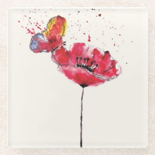 Stylized malte Watercolormohnblumen-Blume Glasuntersetzer