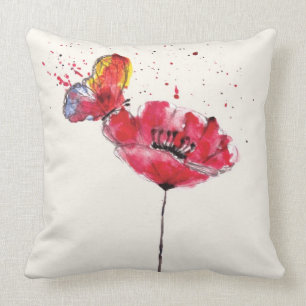 Stylized malte Watercolormohnblumen-Blume Kissen