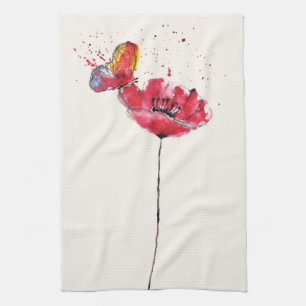 Stylized malte Watercolormohnblumen-Blume Küchentuch