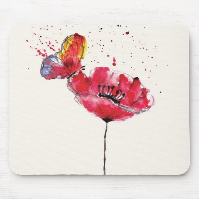 Stylized malte Watercolormohnblumen-Blume Mousepad (Vorne)