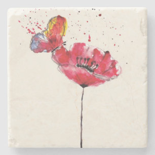 Stylized malte Watercolormohnblumen-Blume Steinuntersetzer