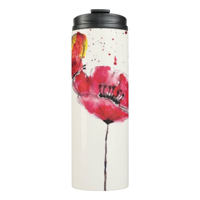 Stylized malte Watercolormohnblumen-Blume Thermosbecher (Vorderseite)