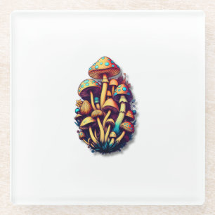 Stylized Mushroom Cluster with Colorful Caps on Vi Glasuntersetzer
