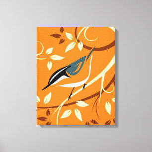 Stylized Nuthatch Bird In Tree Leinwanddruck