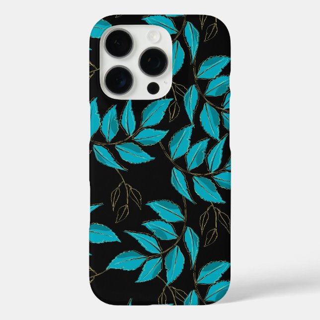Stylized pattern featuring clusters of blue leaves iPhone 16 pro hülle (Rückseite)