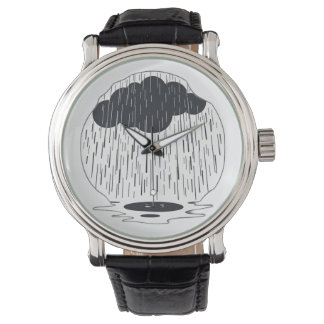 Stylized Rain Cloud with Falling Rain and Puddle Armbanduhr