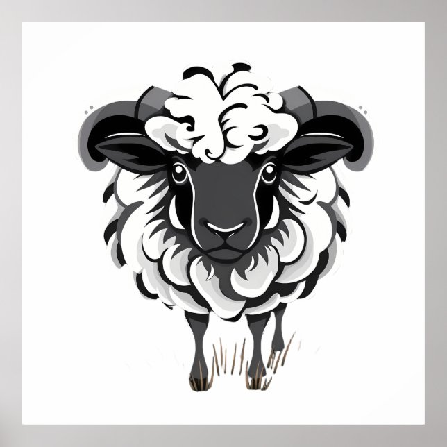 Stylized Ram Illustration with Curly Fleece Poster (Vorne)