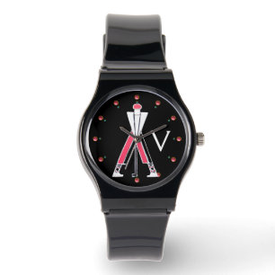 STYLIZIERTER ROTER GOLFER, GOLFSPIELER-MONOGRAMM ARMBANDUHR
