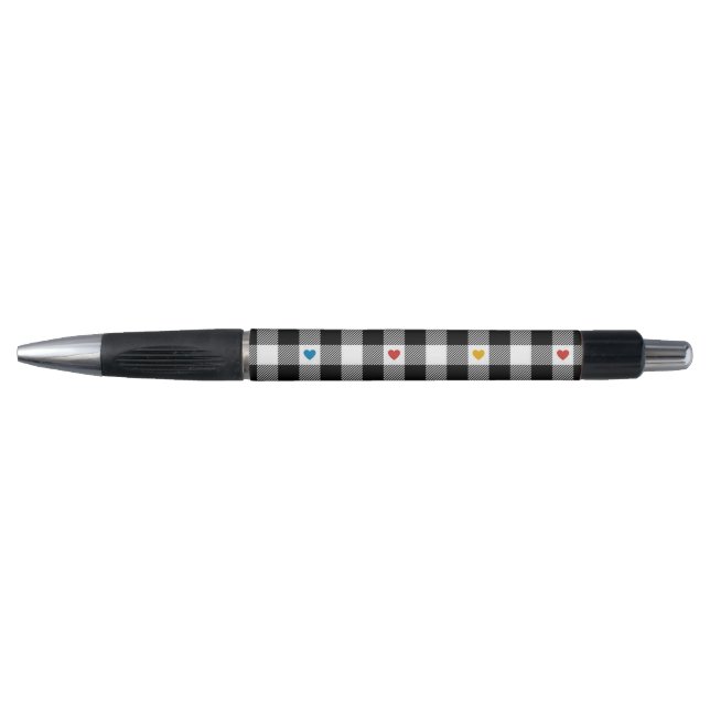 Stylo à bille à motif coeur vichy (Devant)